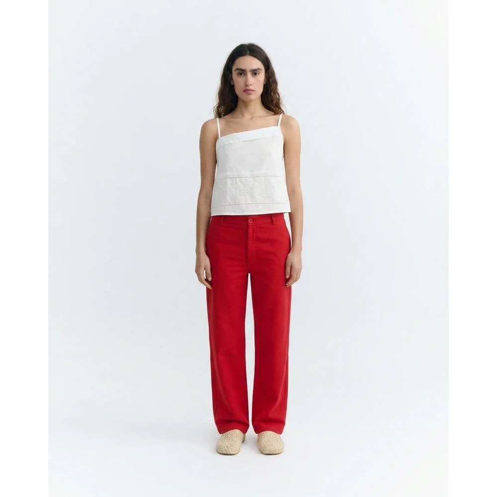 Thinking Mu Karina High Rise Wide Leg Red Organic Cotton Pants Size 36 / US 4